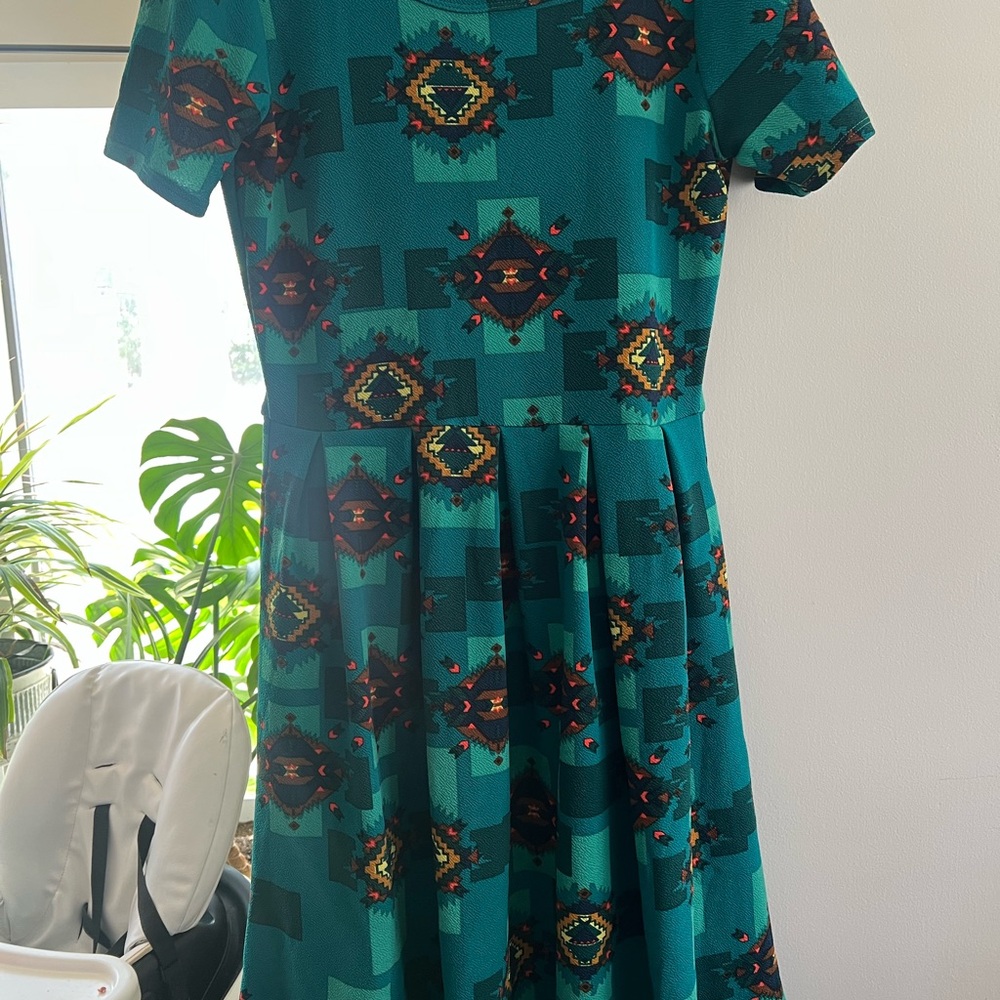 Lularoe Amelia Teal Patterned Dress